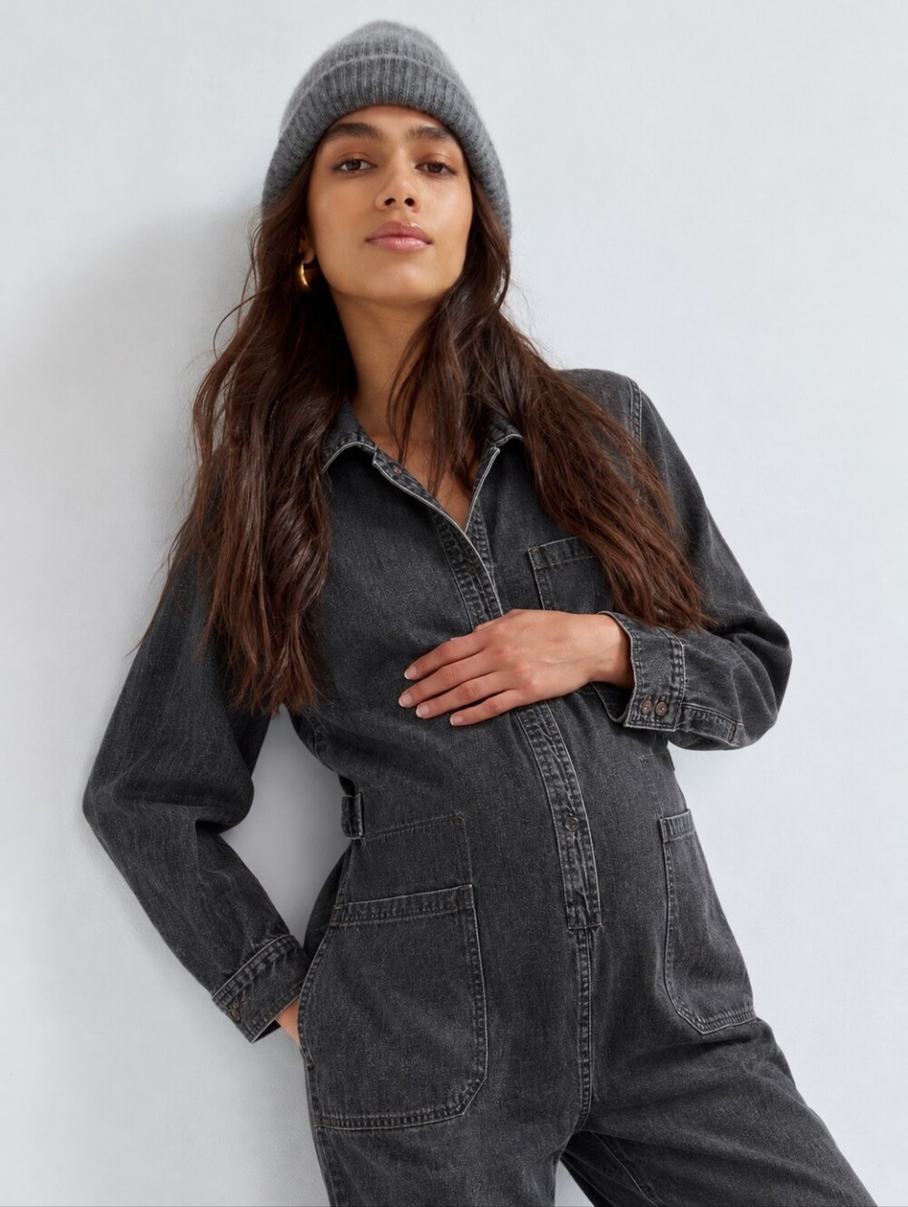 HATCH The Everyday Nursing Denim Jumpsuit Washed Black Maternity Size 2 M